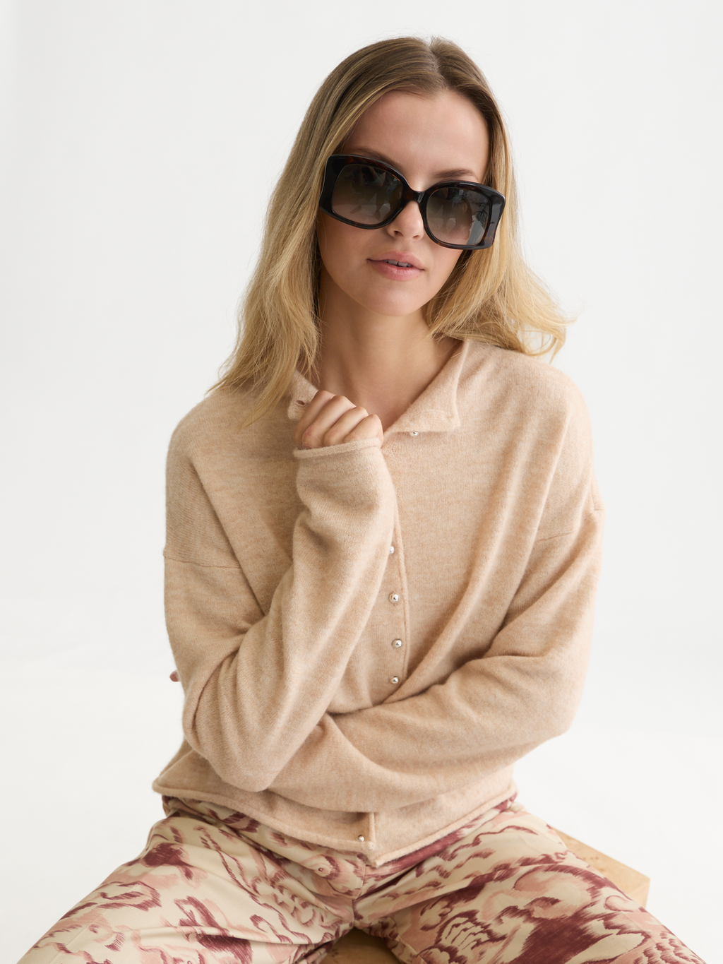 Fuzzy Wool-Alpaca Blend Relaxed Cardigan