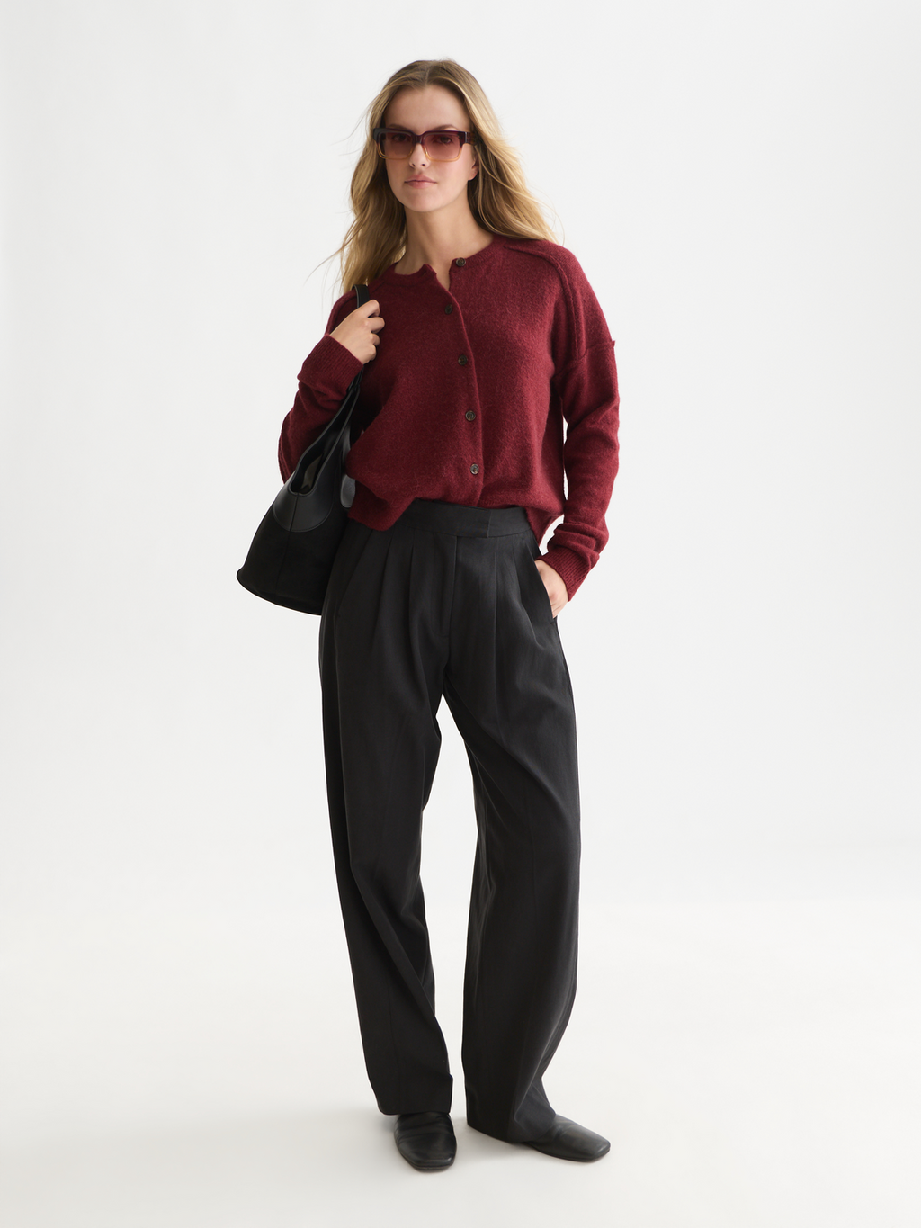Fuzzy Wool-Alpaca Blend Relaxed Cardigan