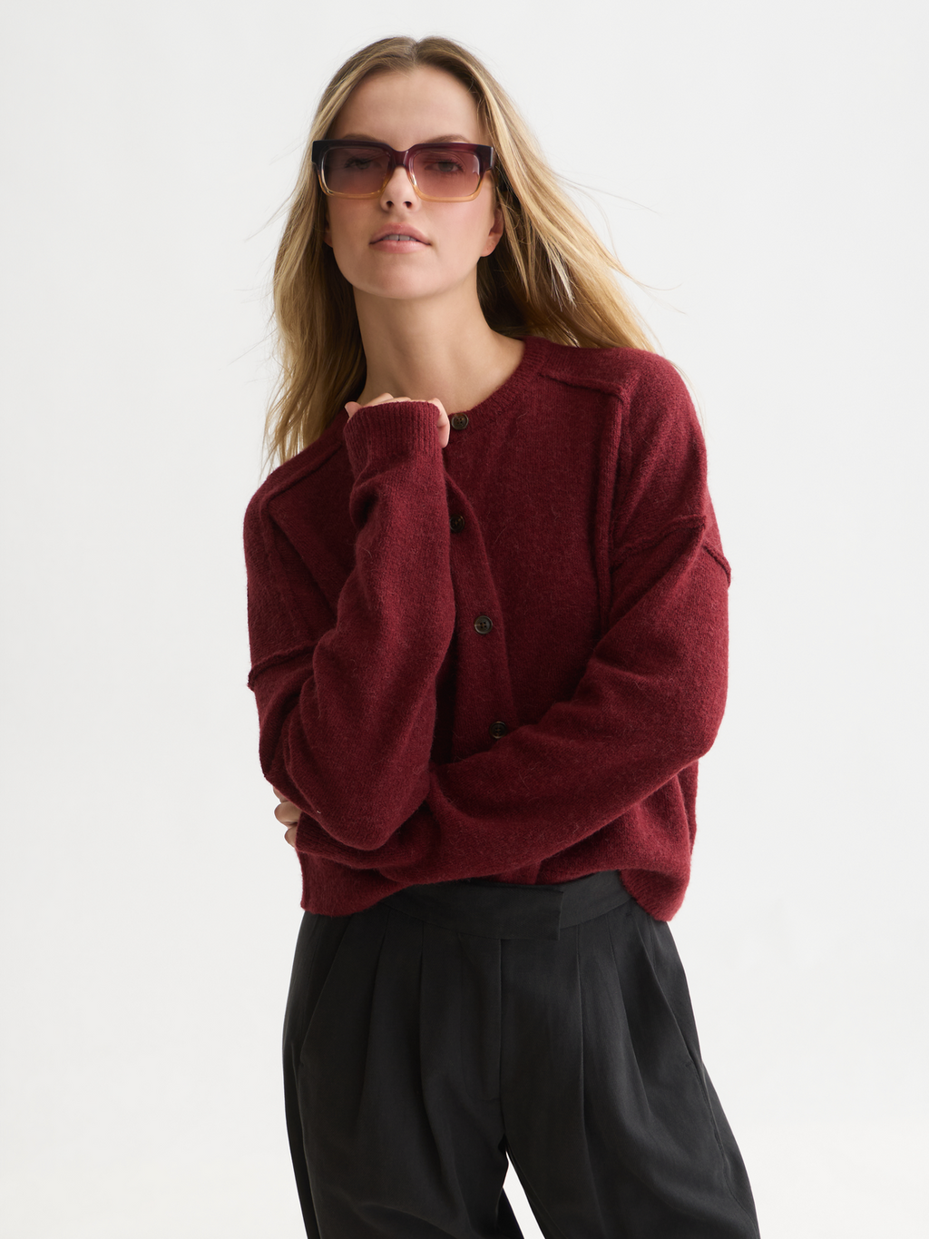 Fuzzy Wool-Alpaca Blend Relaxed Cardigan