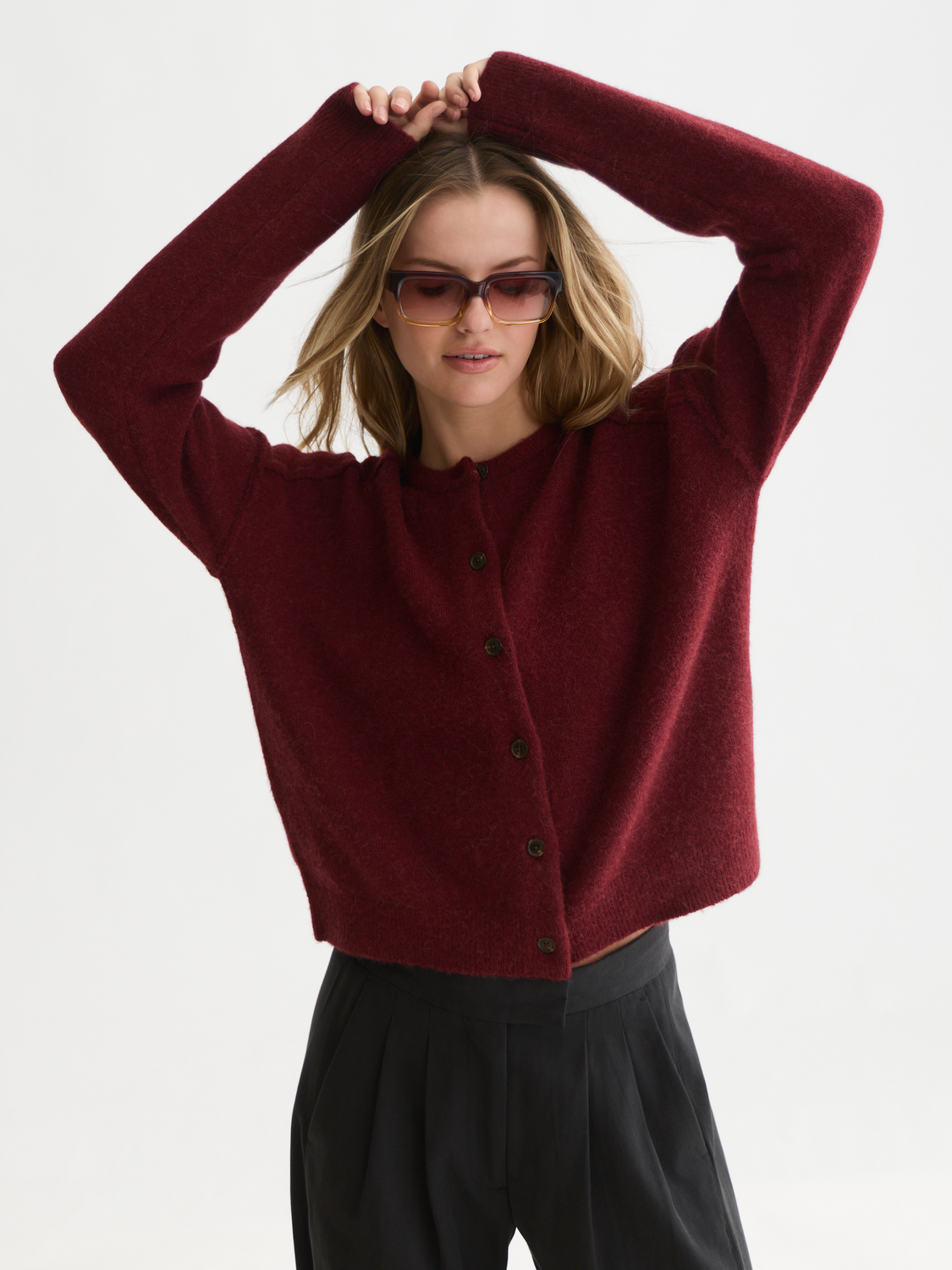 Fuzzy Wool-Alpaca Blend Relaxed Cardigan