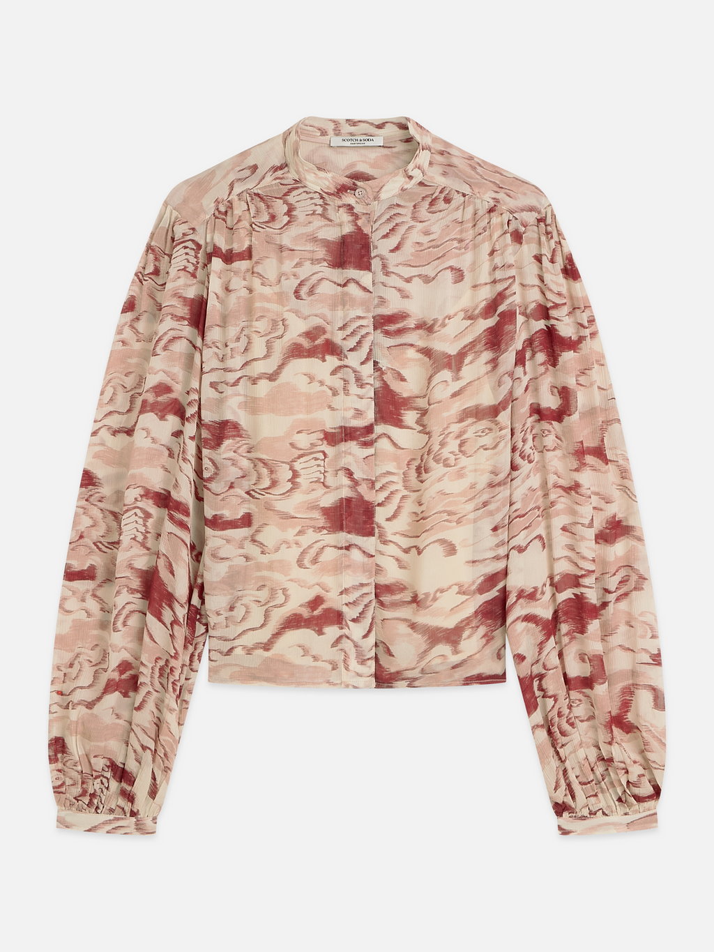 Printed Organza Gathered Blouse