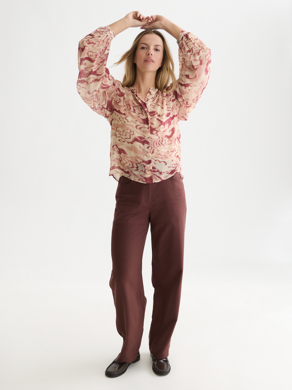 Printed Organza Gathered Blouse