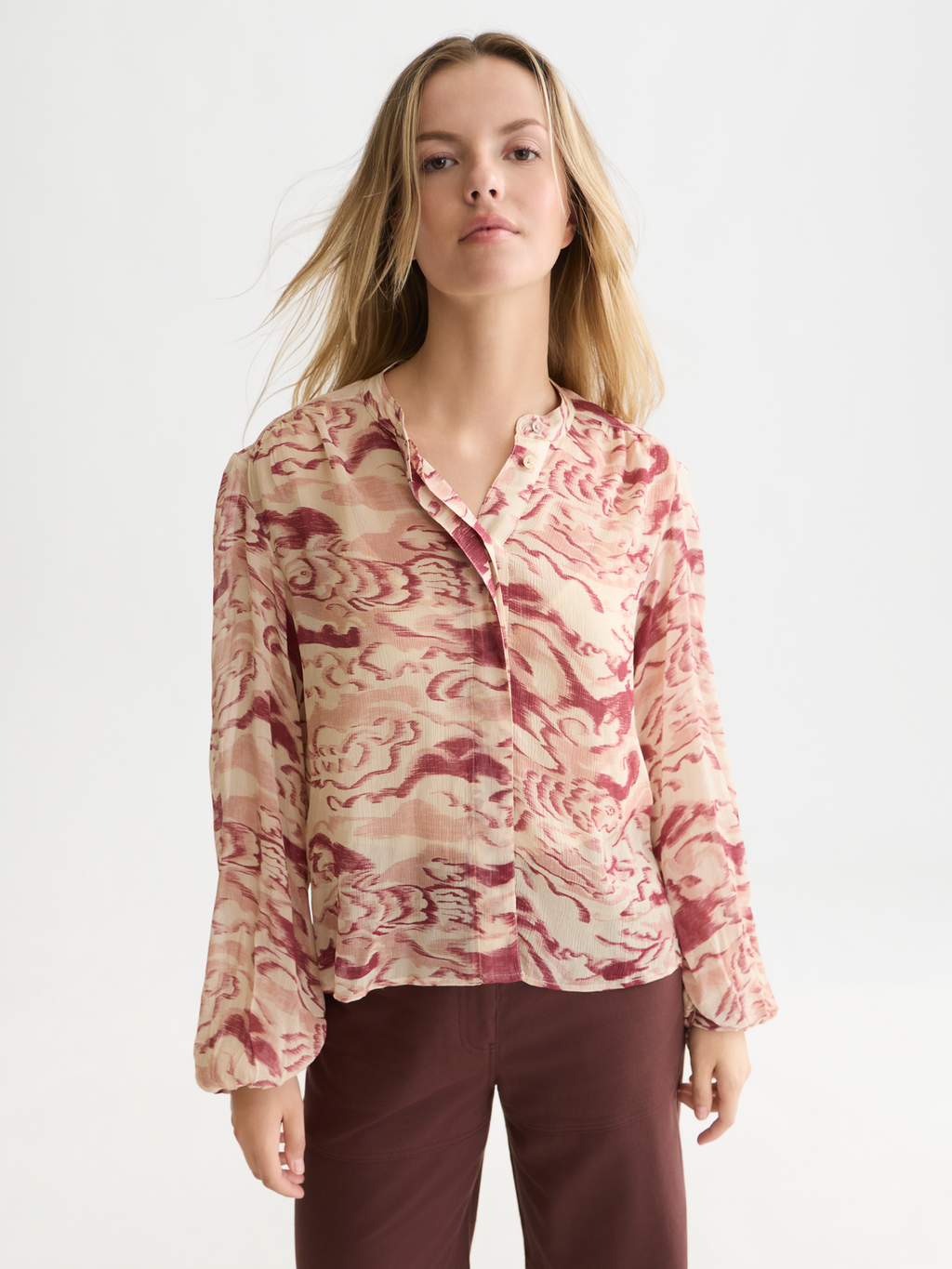 Printed Organza Gathered Blouse