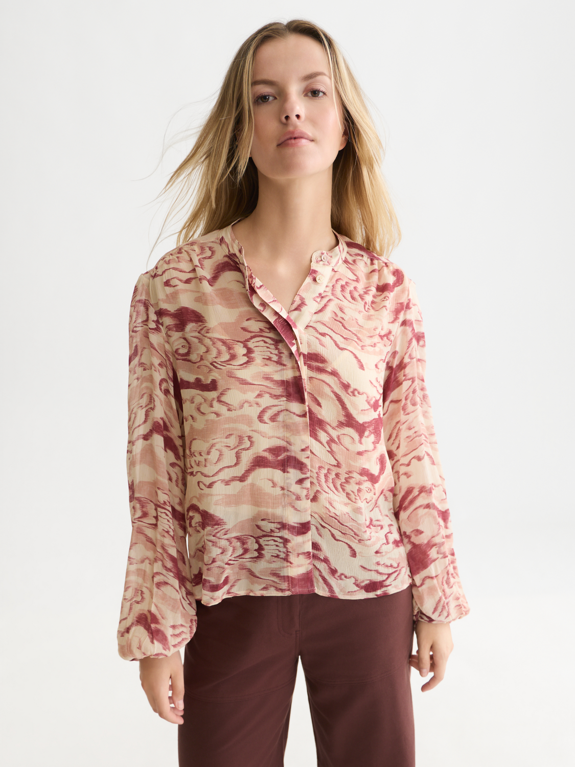 Printed Organza Gathered Blouse