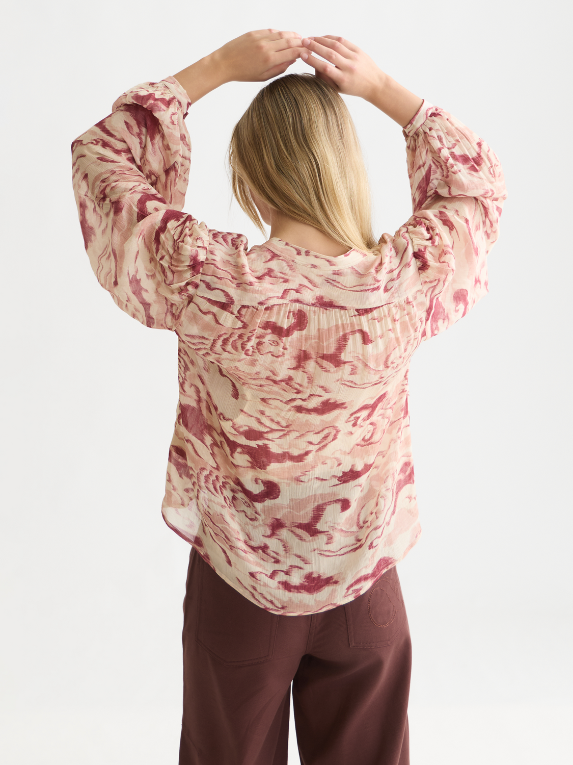 Printed Organza Gathered Blouse
