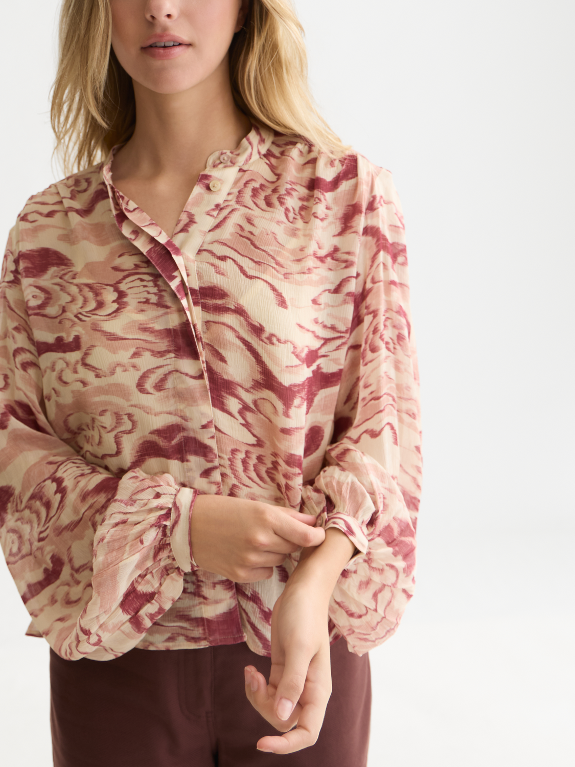 Printed Organza Gathered Blouse