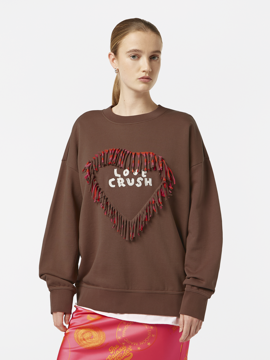 Fringed heart oversized fit sweatshirt