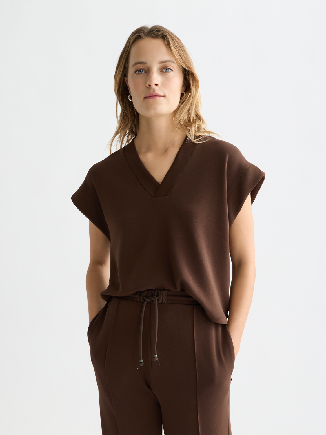 Tencel V-neck shortsleeved sweatshirt