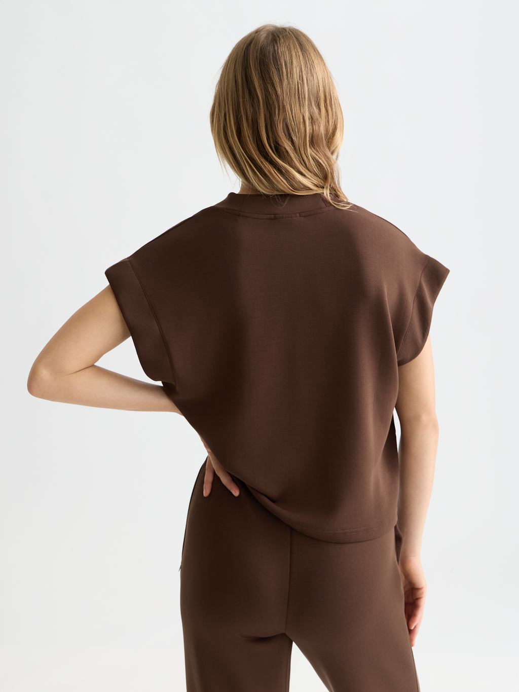 Tencel V-neck short sleeve sweatshirt