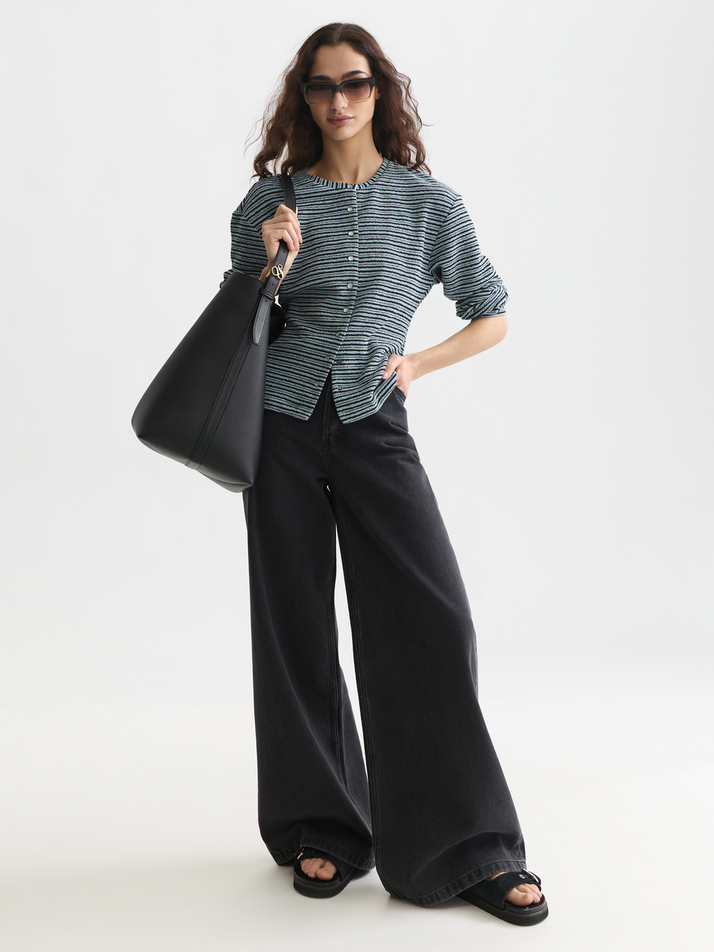 Stripe button down sweatshirt