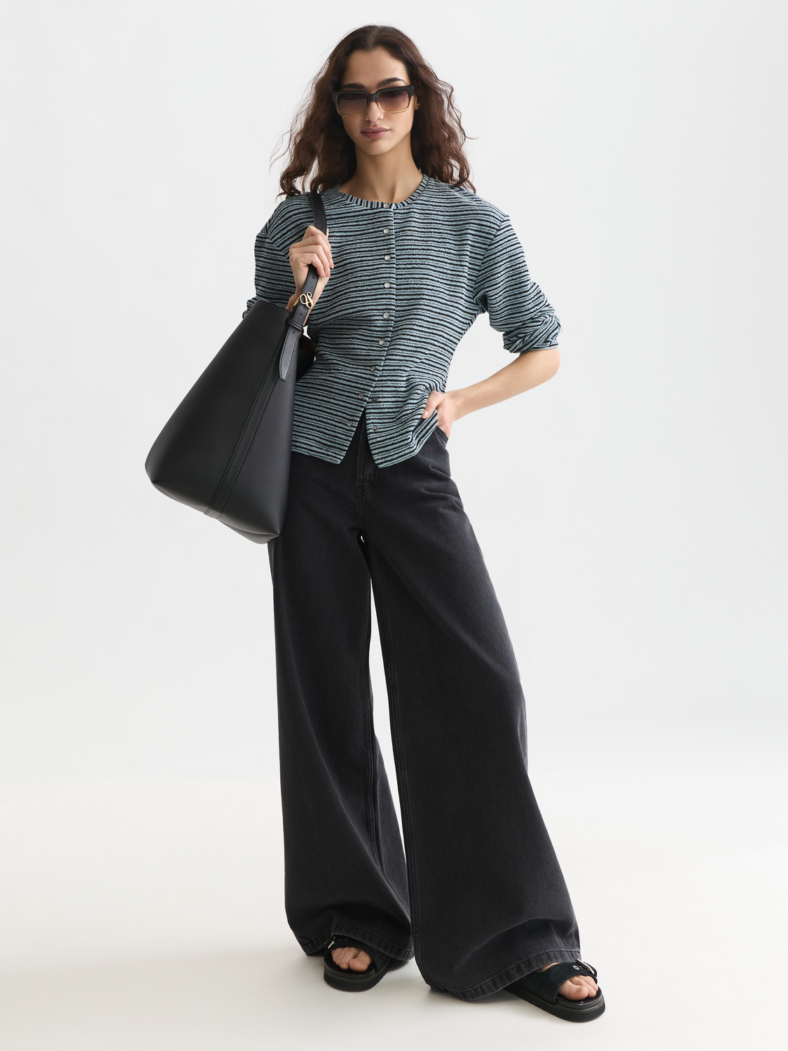 Stripe button down sweatshirt