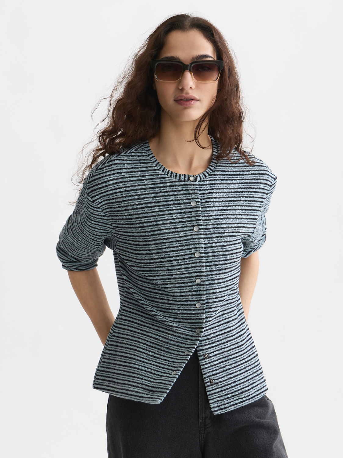 Stripe button down sweatshirt