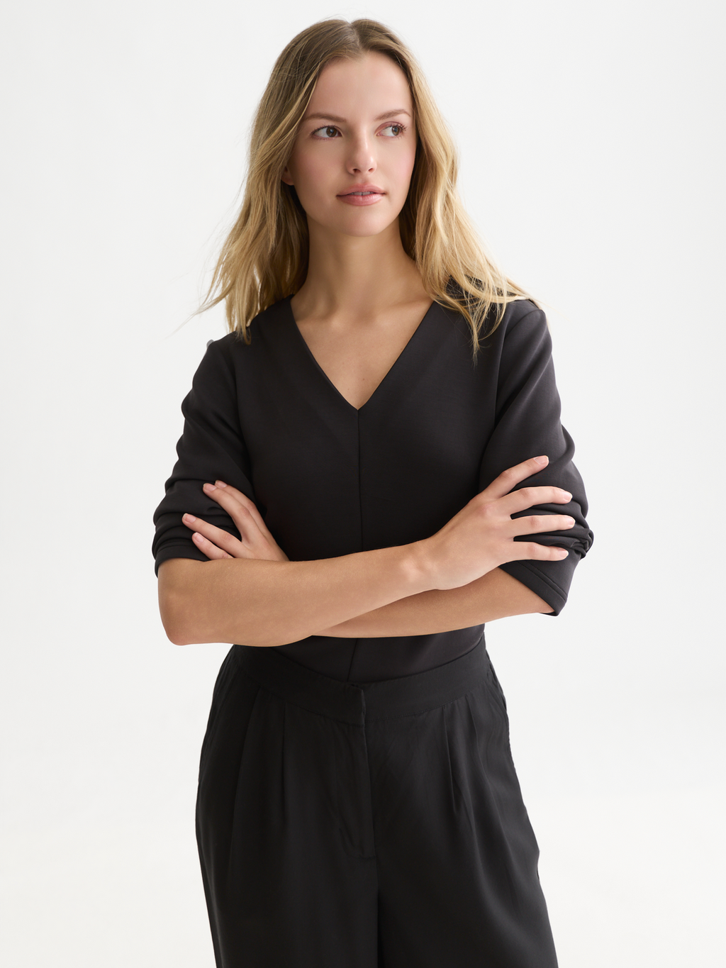 Lyocell-Blend V-Neck Fitted Sweatshirt