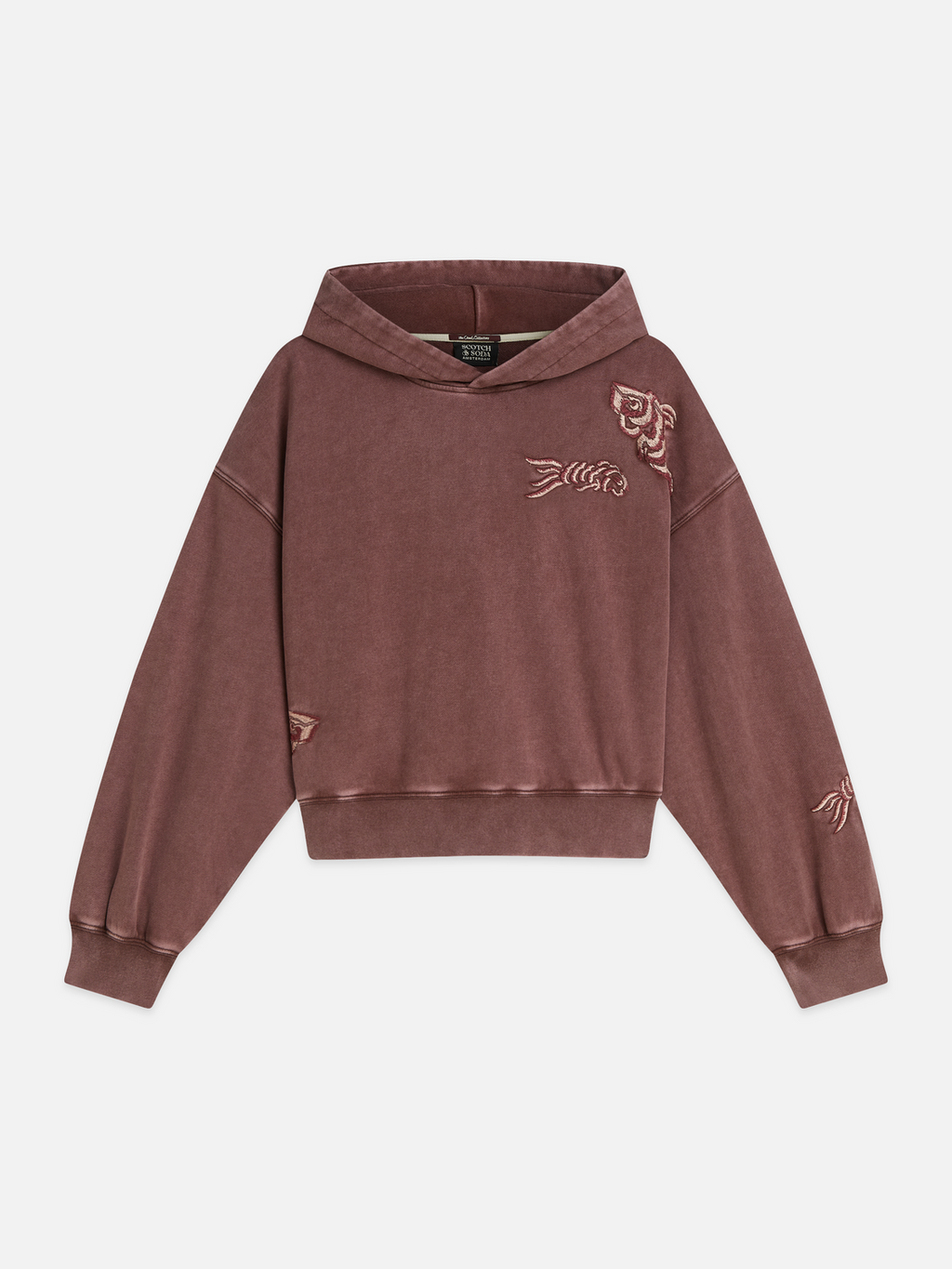 Embroidered Washed Cotton Relaxed Hoodie
