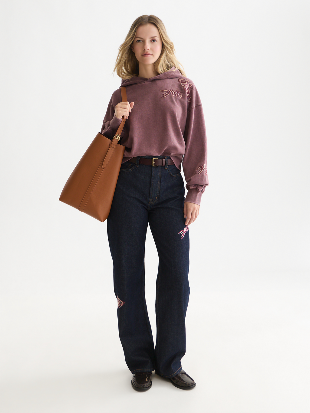 Embroidered Washed Cotton Relaxed Hoodie