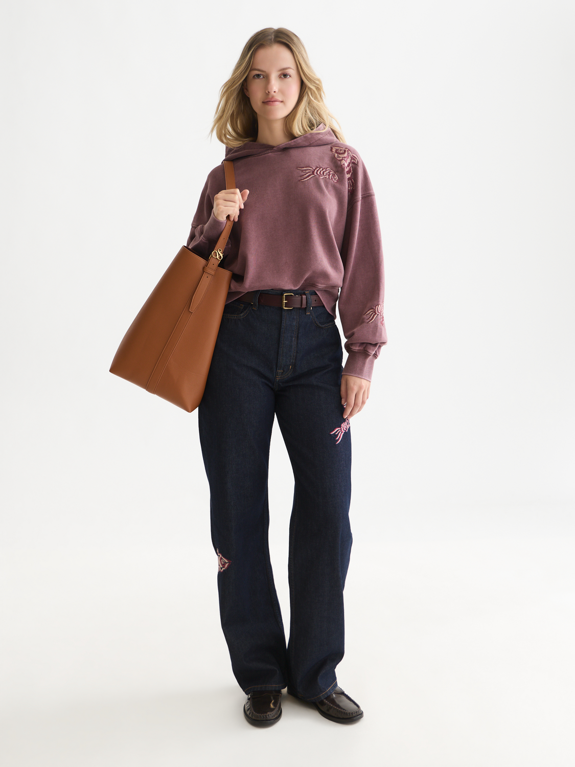 Embroidered Washed Cotton Relaxed Hoodie