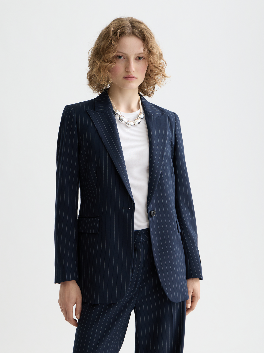 Essentials fitted blazer - NIGHT BLUE PINSTRIPE