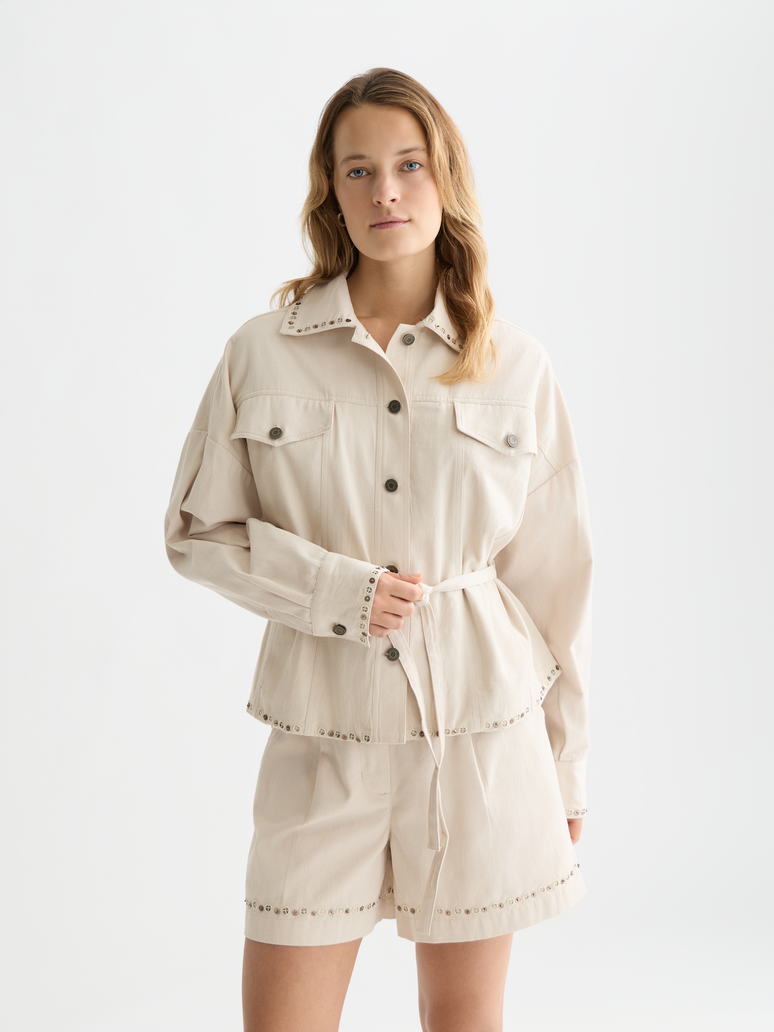 Embellished cotton trucker