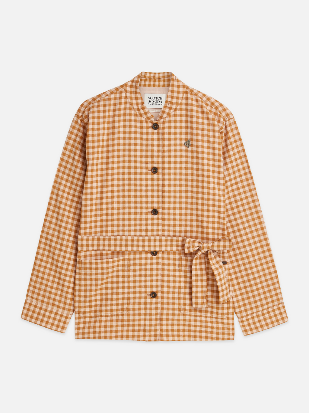 Linen blend gingham belted blazer