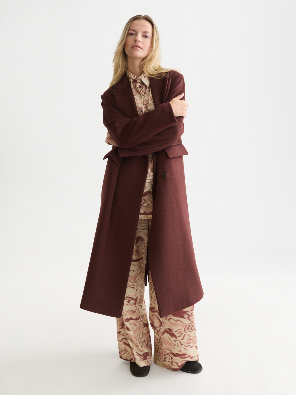 Double-Breasted Wool-Blend Long Coat