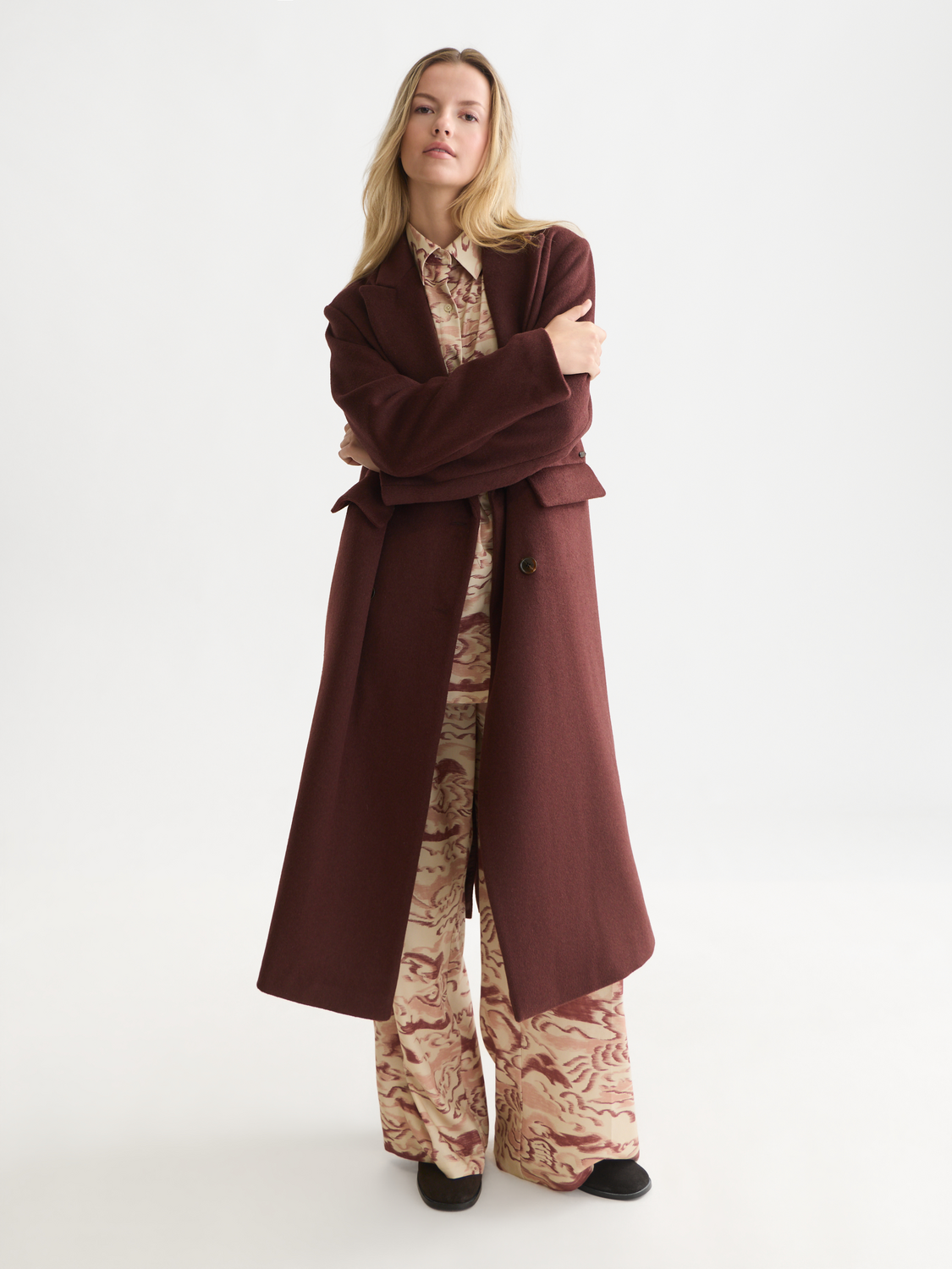 Double-Breasted Wool-Blend Long Coat