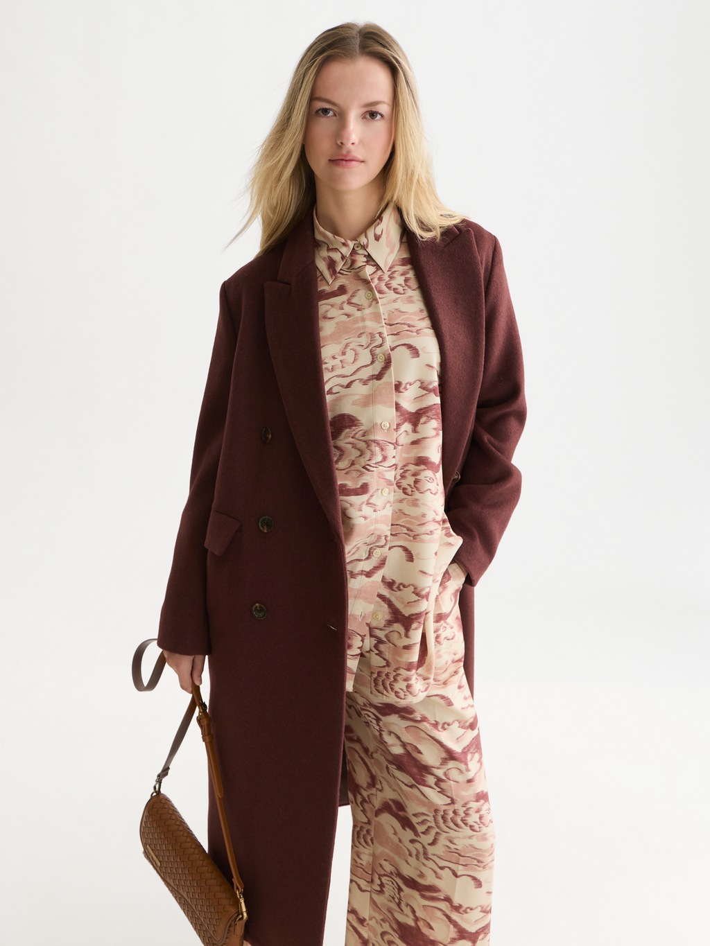 Double-Breasted Wool-Blend Long Coat