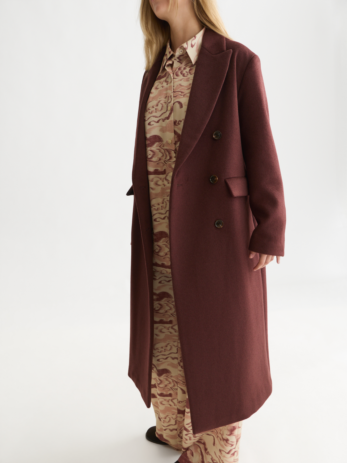 Double-Breasted Wool-Blend Long Coat