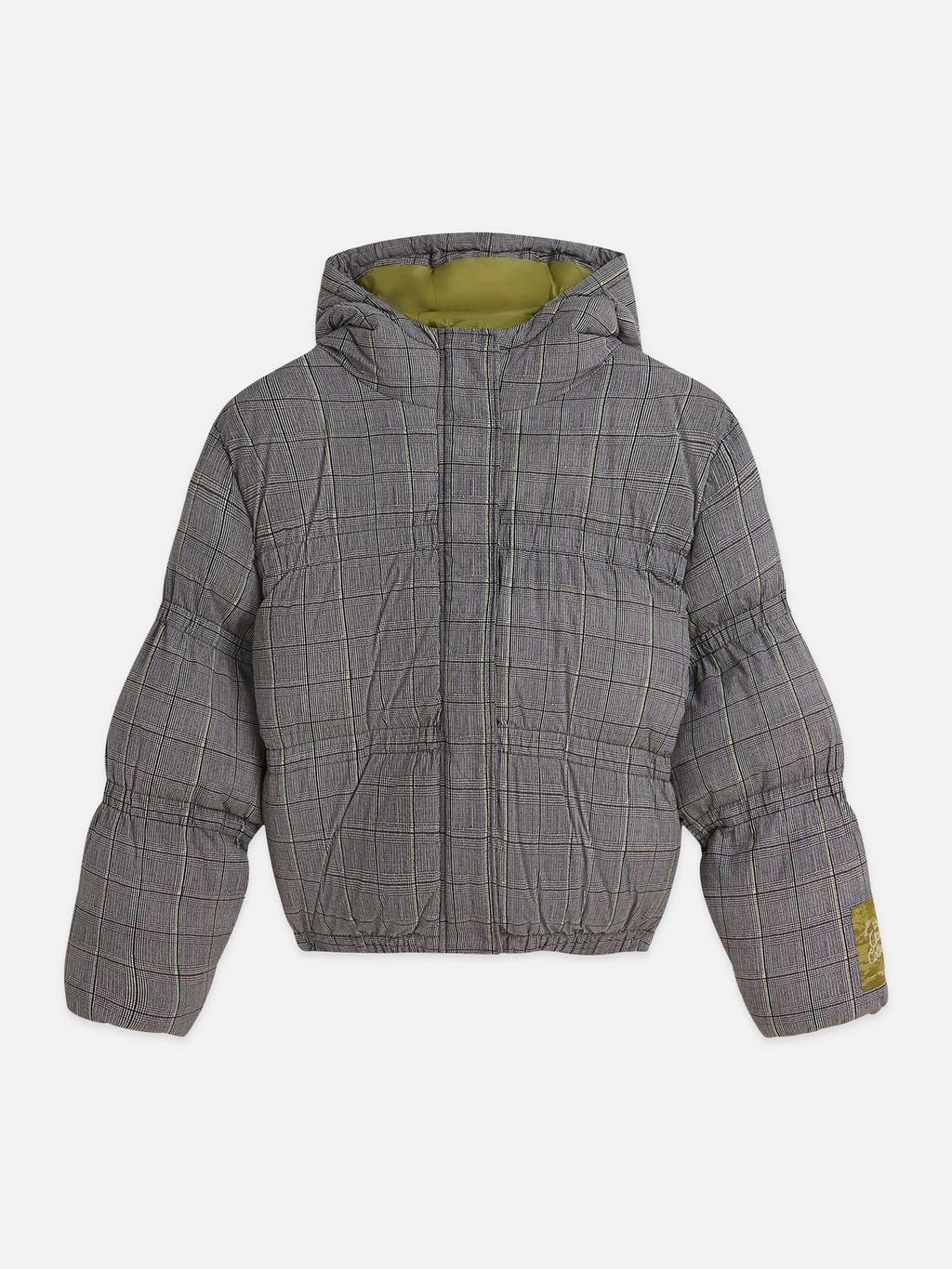 Printed Check Short Nylon Puffer Jacket