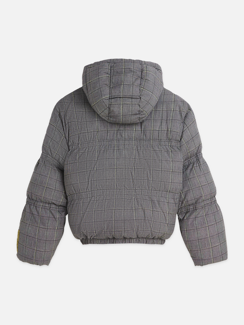 Printed Check Short Nylon Puffer Jacket