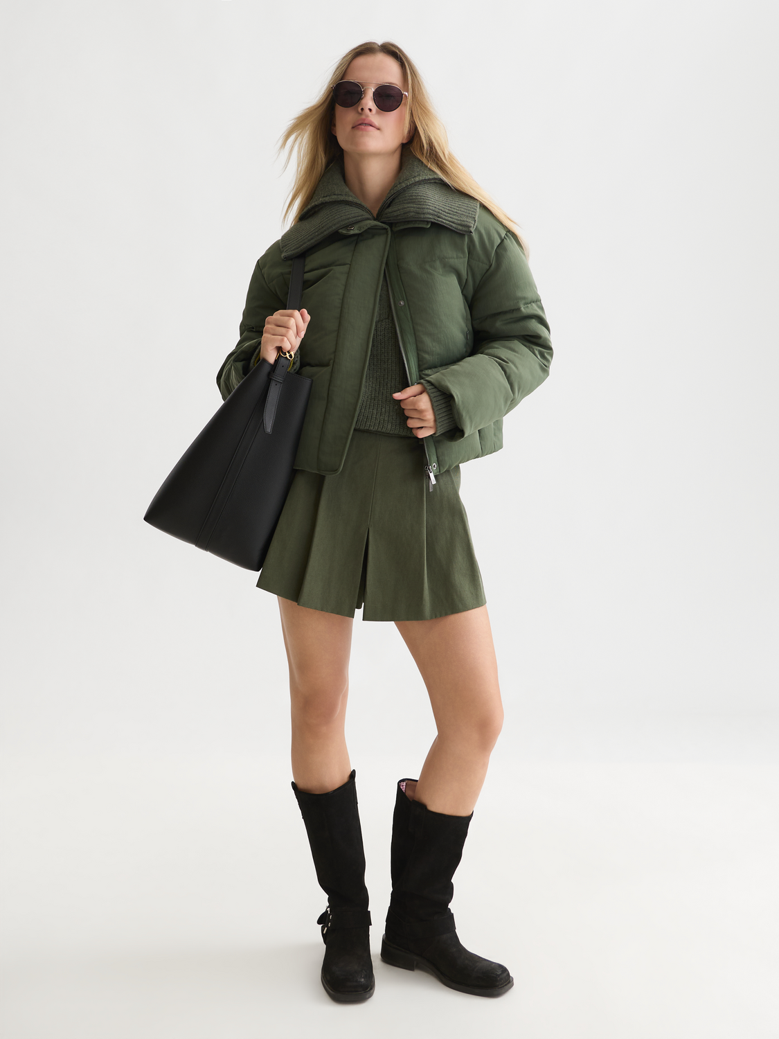 Rib Collar Short Nylon Puffer Jacket