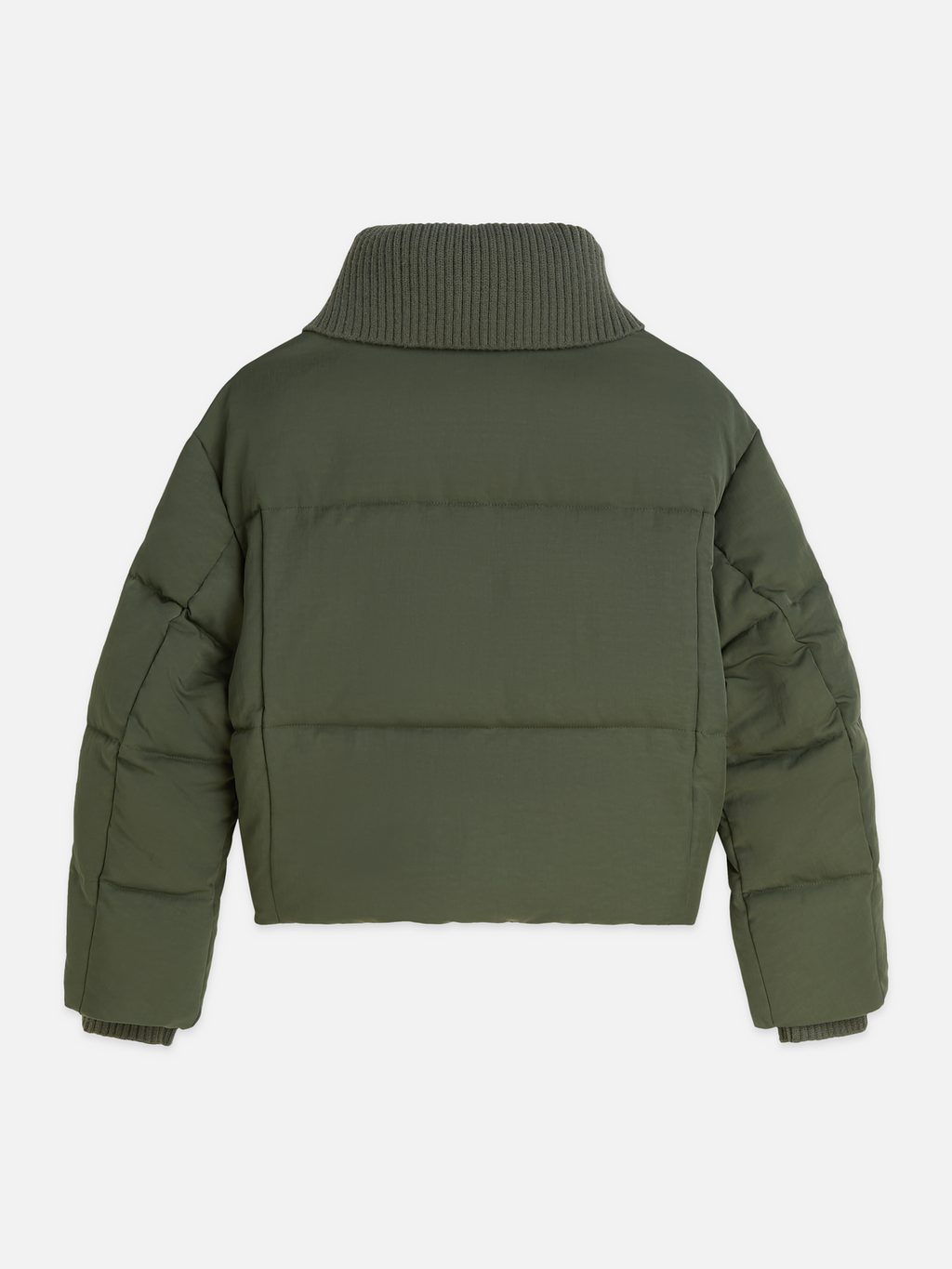 Rib Collar Short Nylon Puffer Jacket