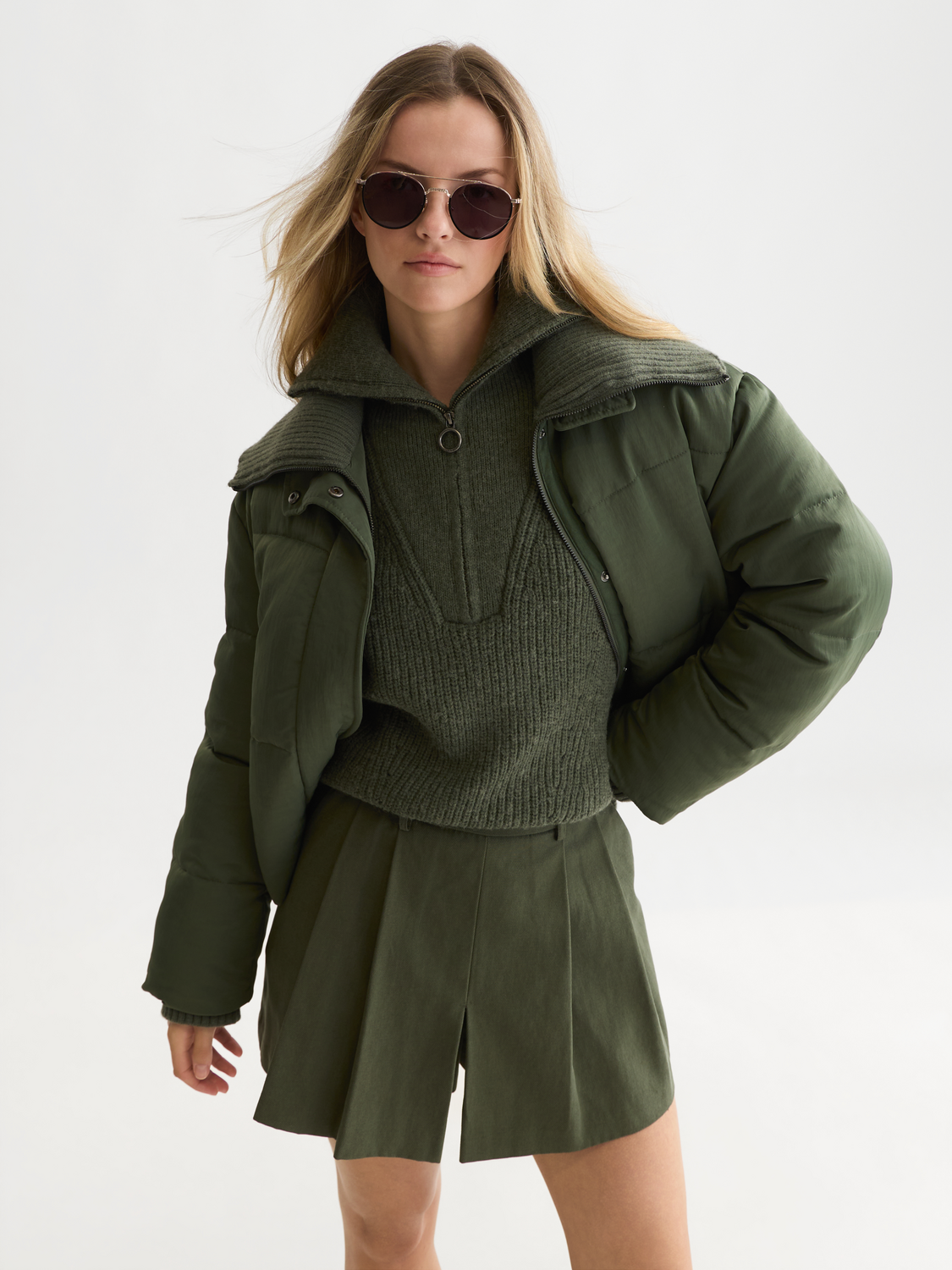 Rib Collar Short Nylon Puffer Jacket