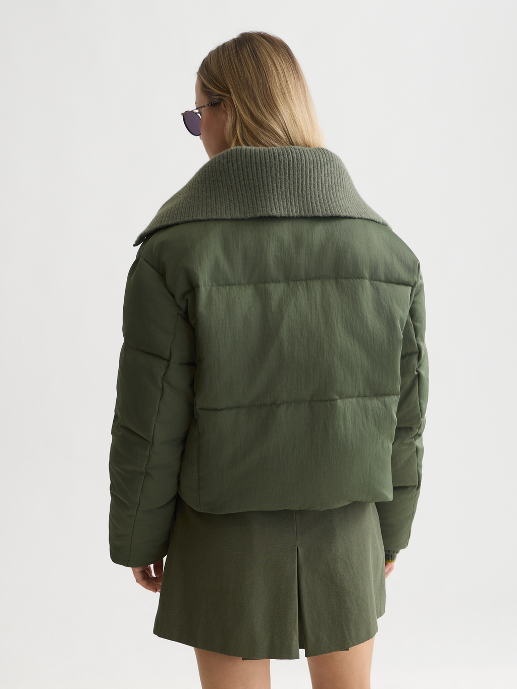 Rib Collar Short Nylon Puffer Jacket