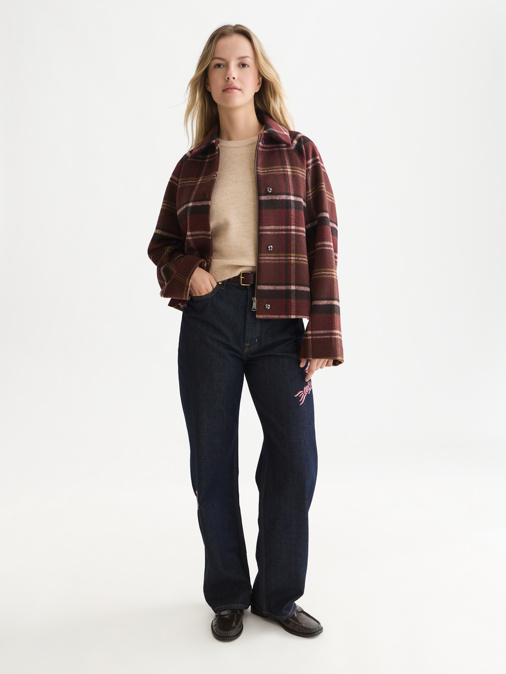 Check Wool-Blend Short Jacket
