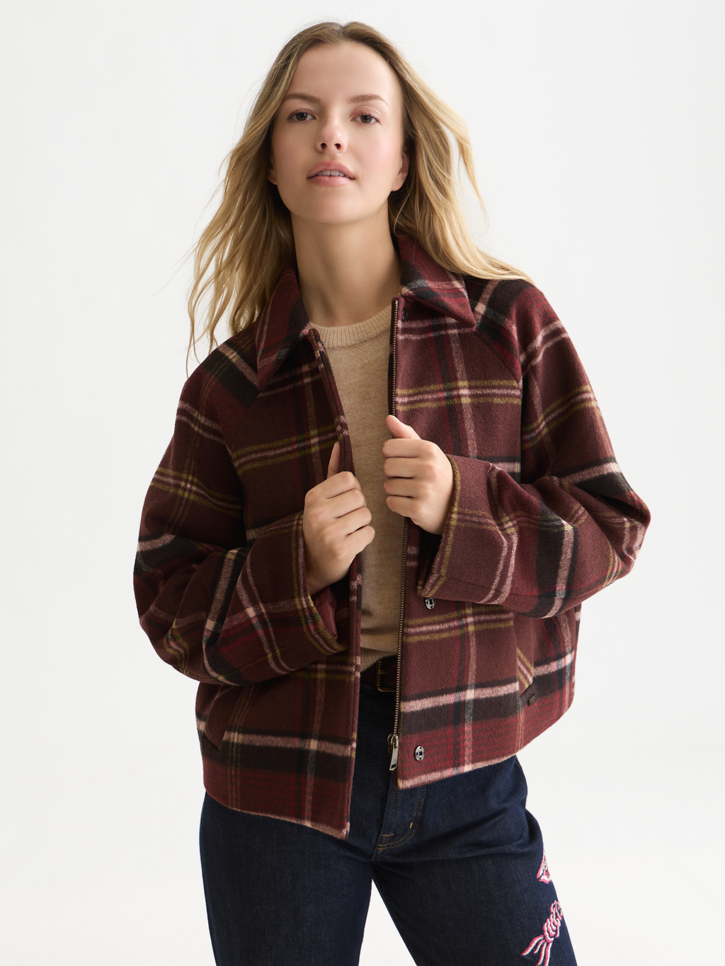 Check Wool-Blend Short Jacket