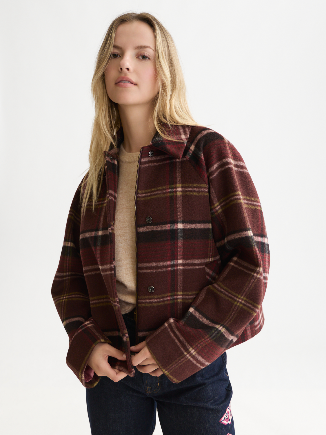 Check Wool-Blend Short Jacket