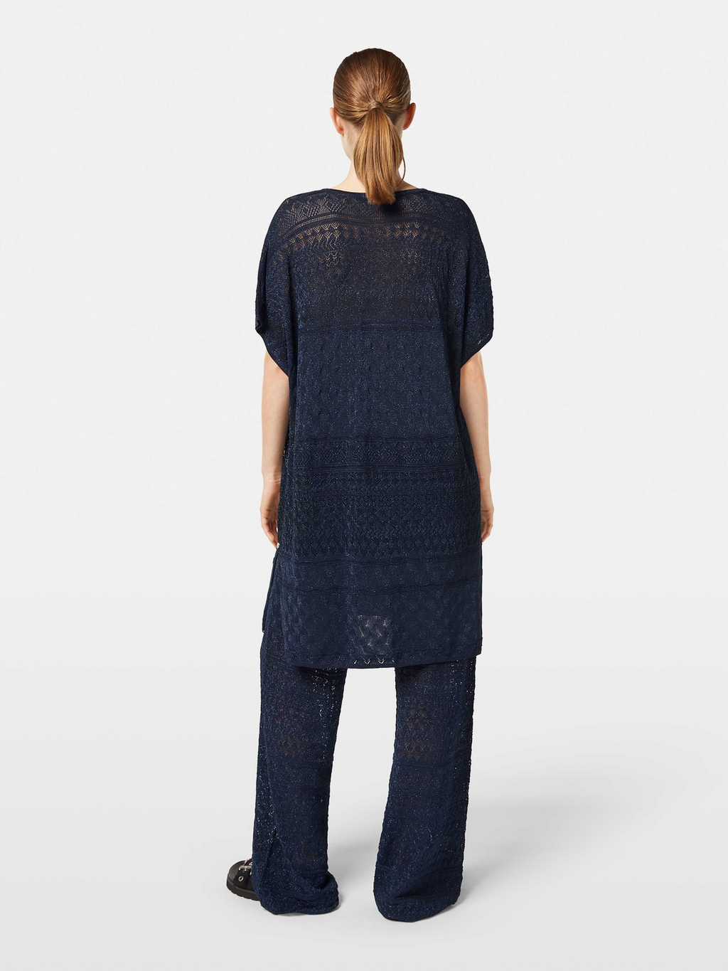 Metallic pointelle knitted tunic