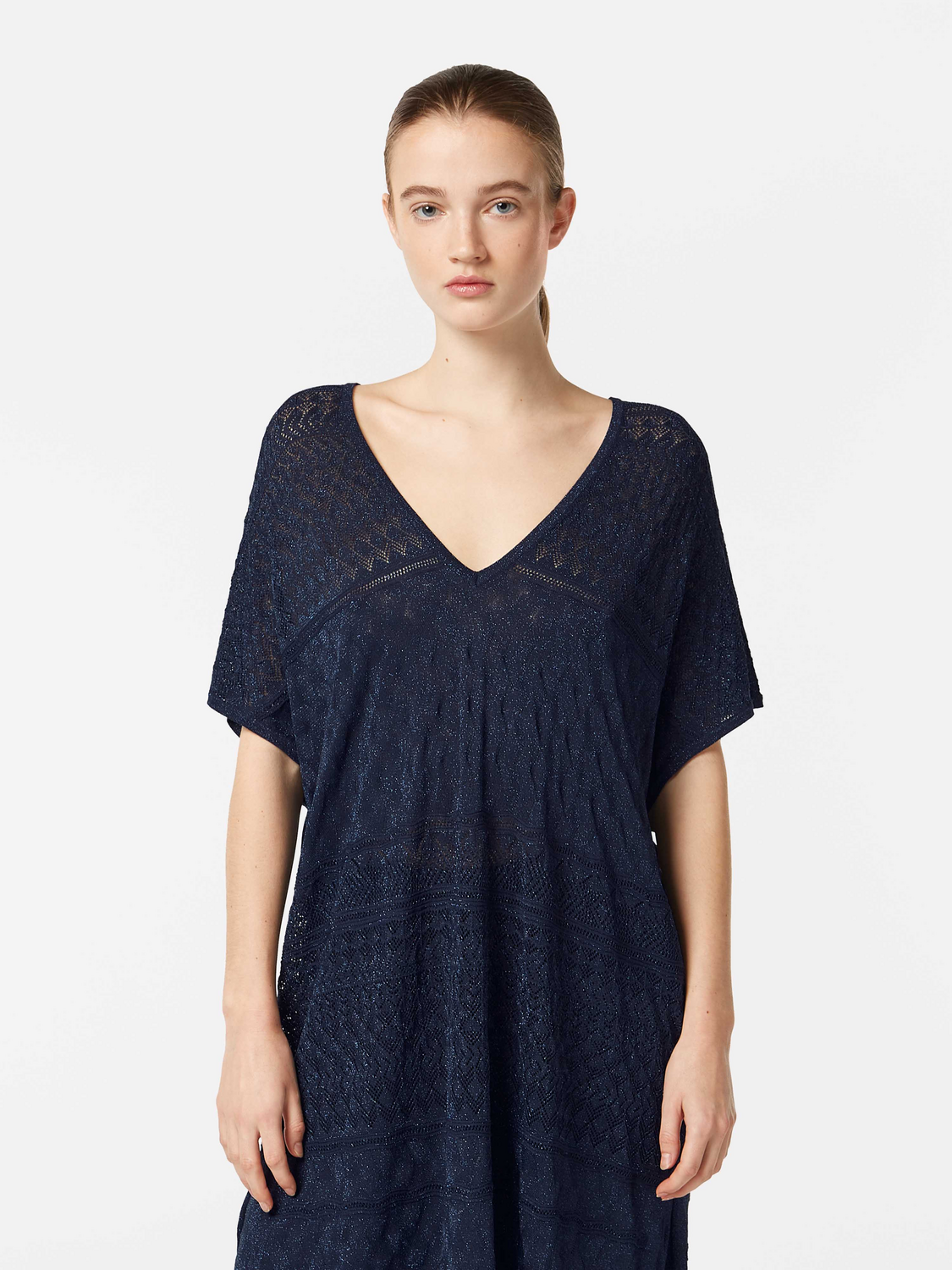 Metallic pointelle knitted tunic