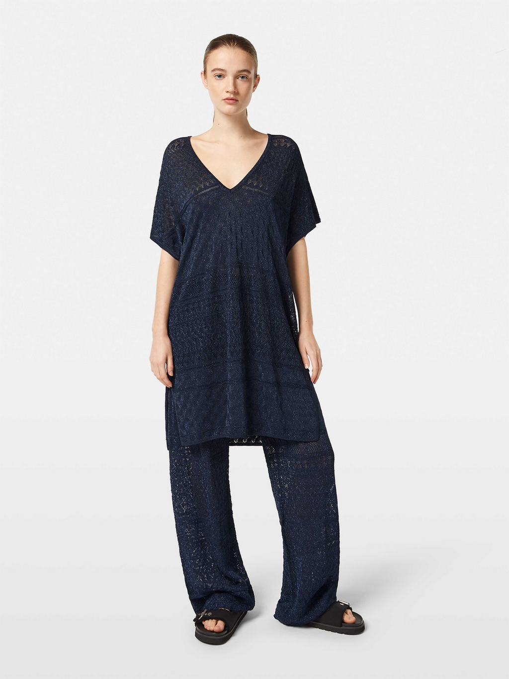 Metallic pointelle knitted tunic