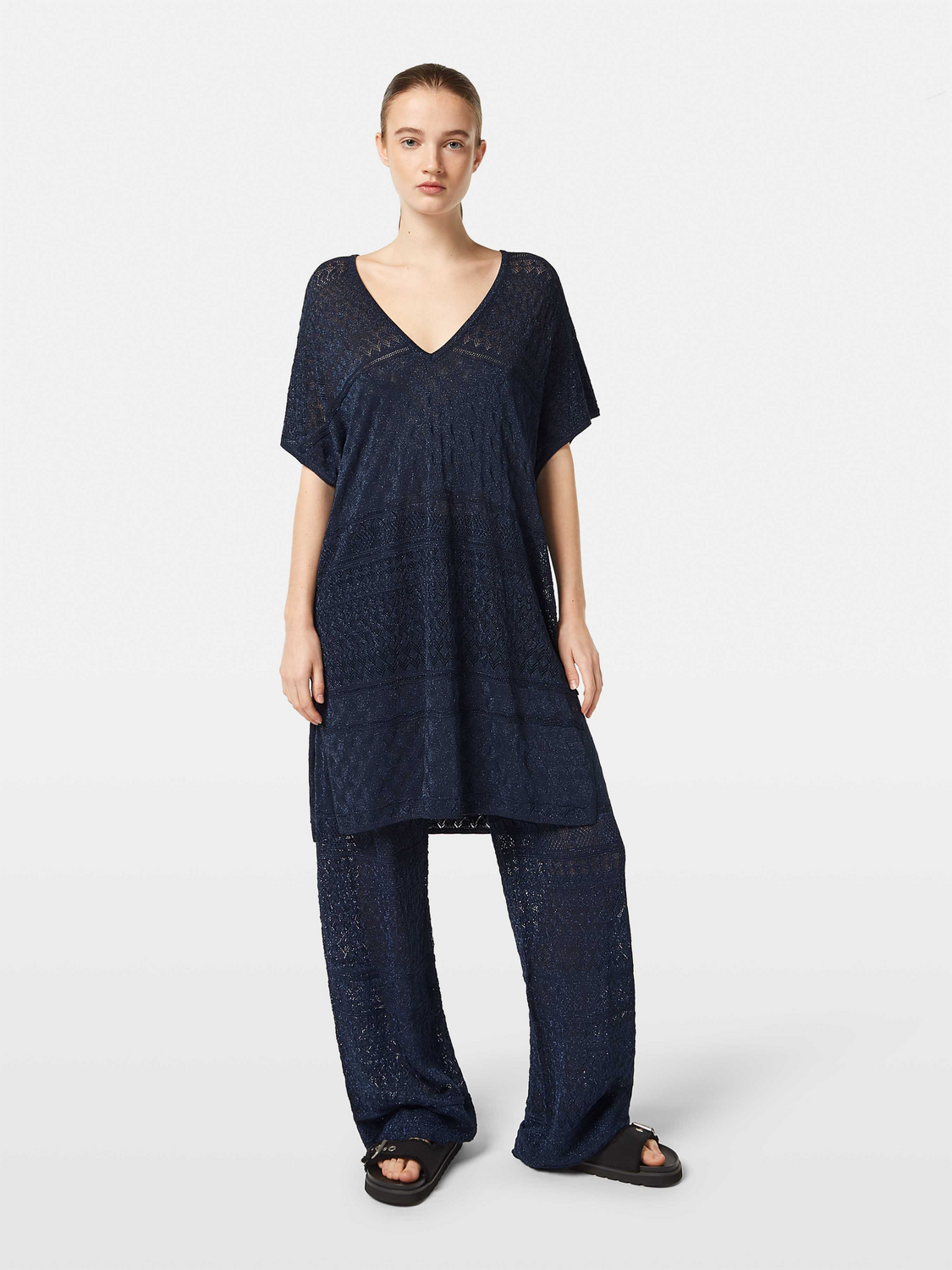 Metallic pointelle knitted tunic