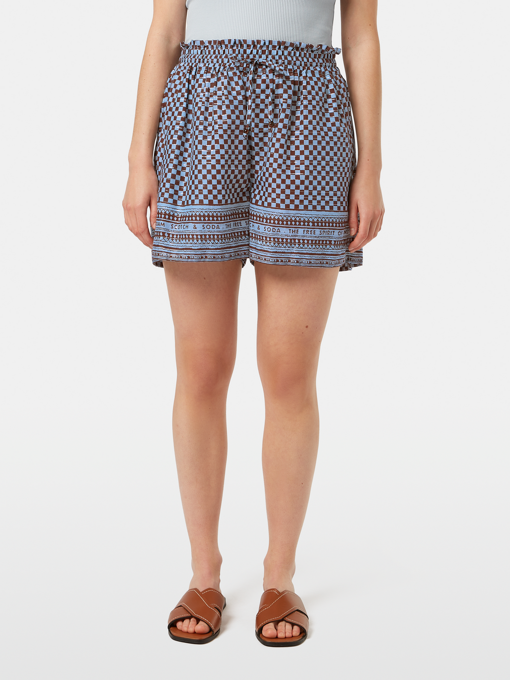 High rise Lurex stripe printed shorts