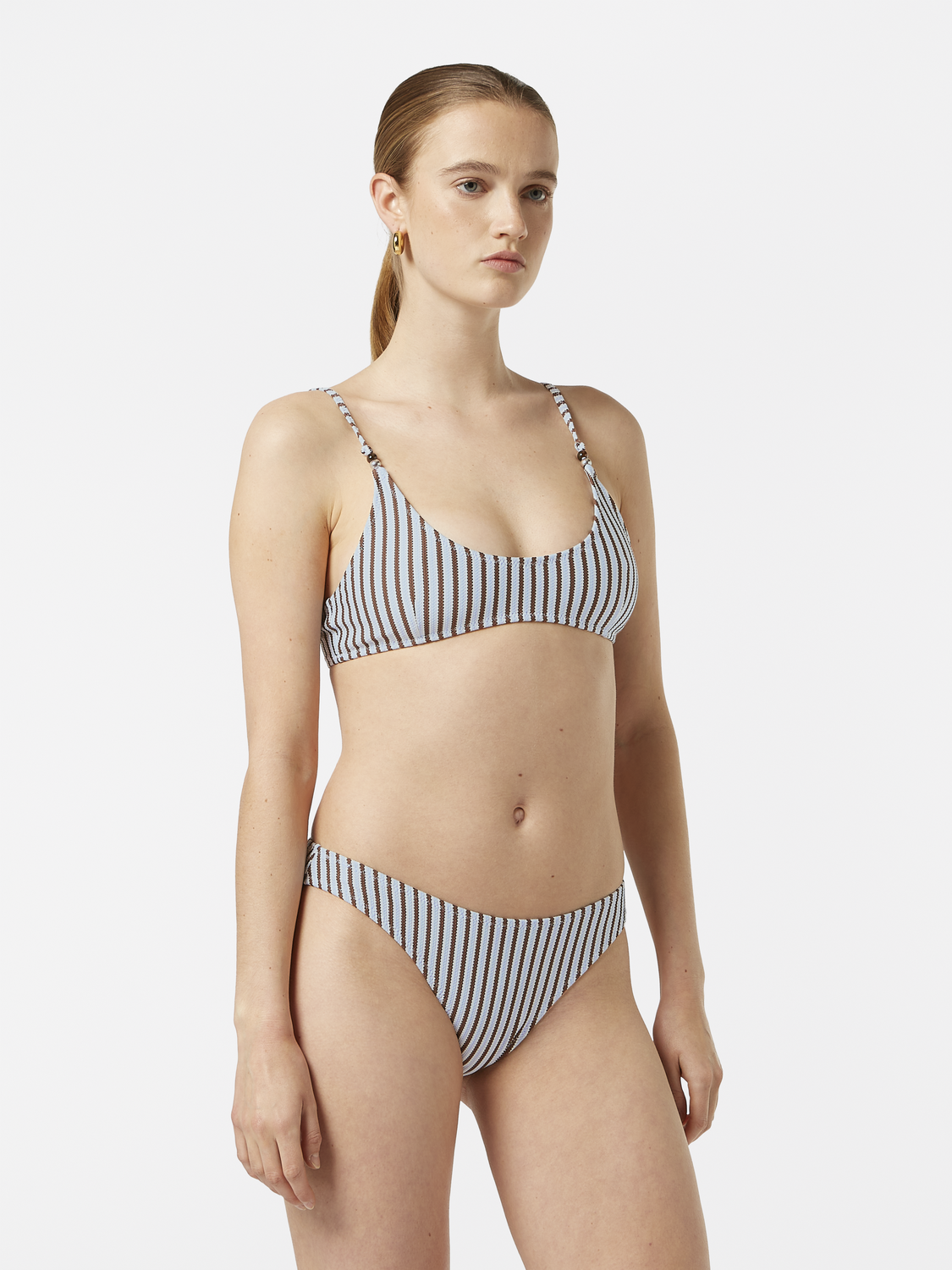 Textured stripe bikini top