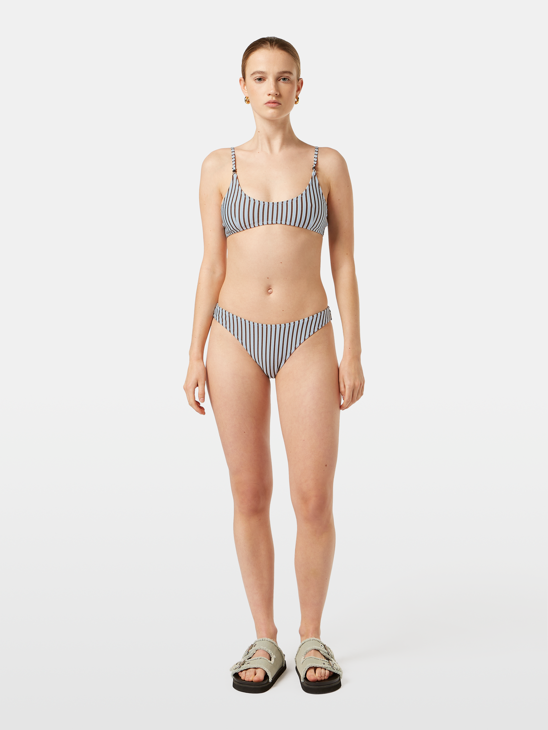 Textured stripe bikini top