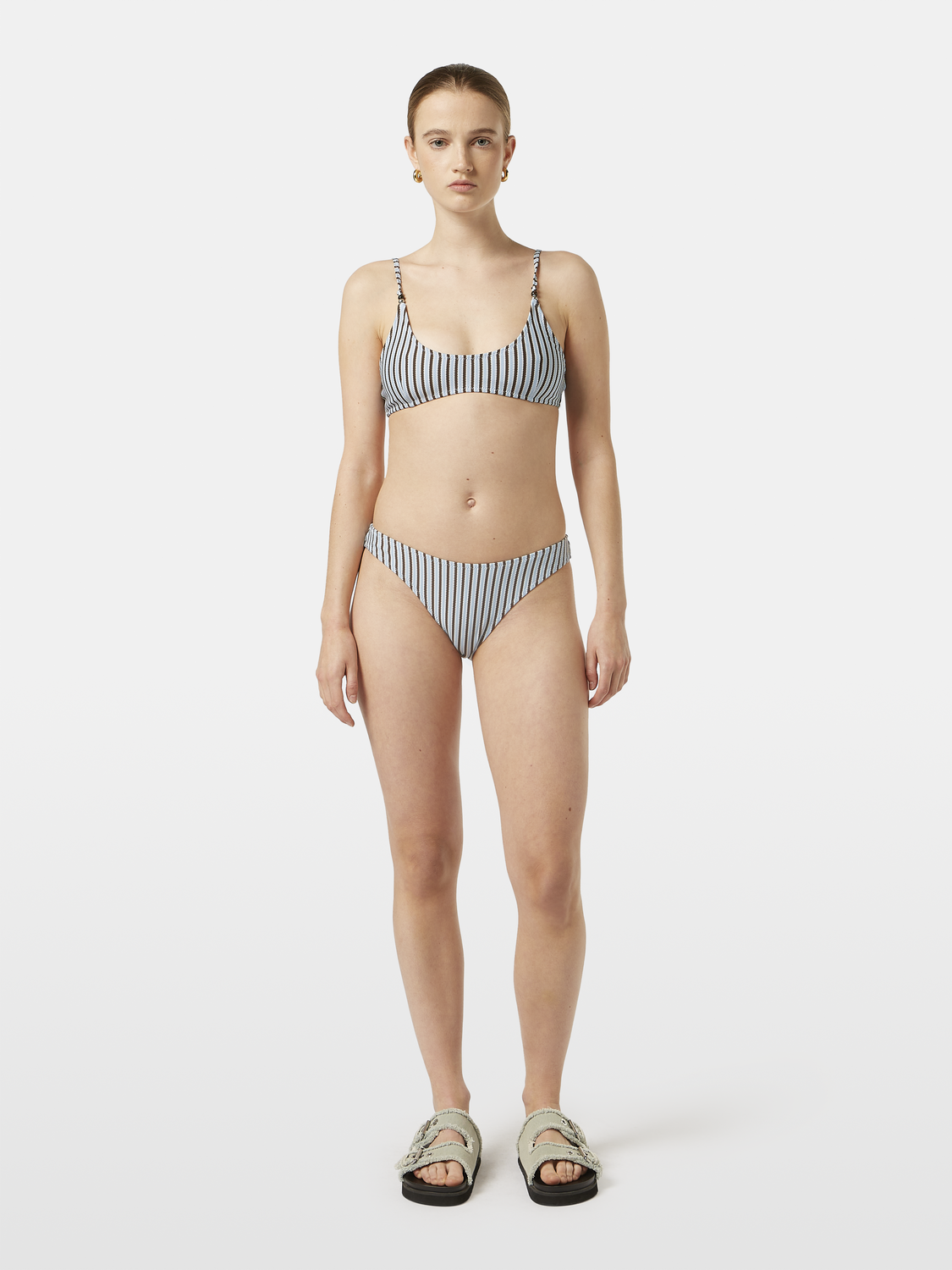 Textured stripe bikini bottom