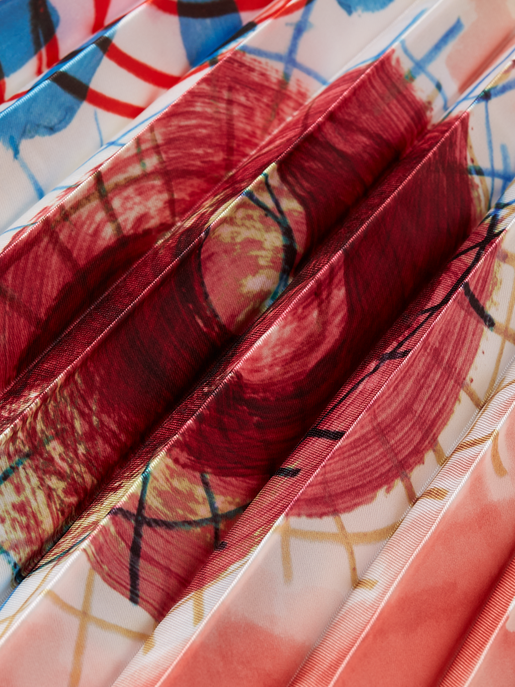 Printed pleated high rise midi skirt