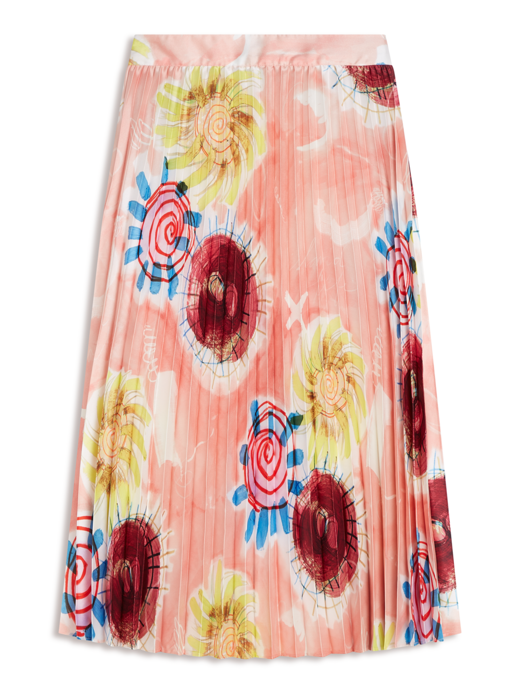 Printed pleated high rise midi skirt