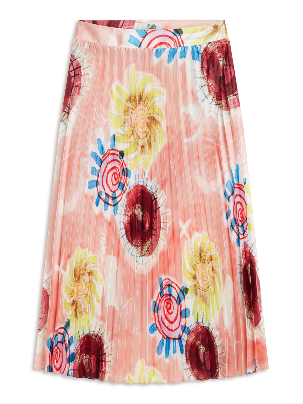 Printed pleated high rise midi skirt