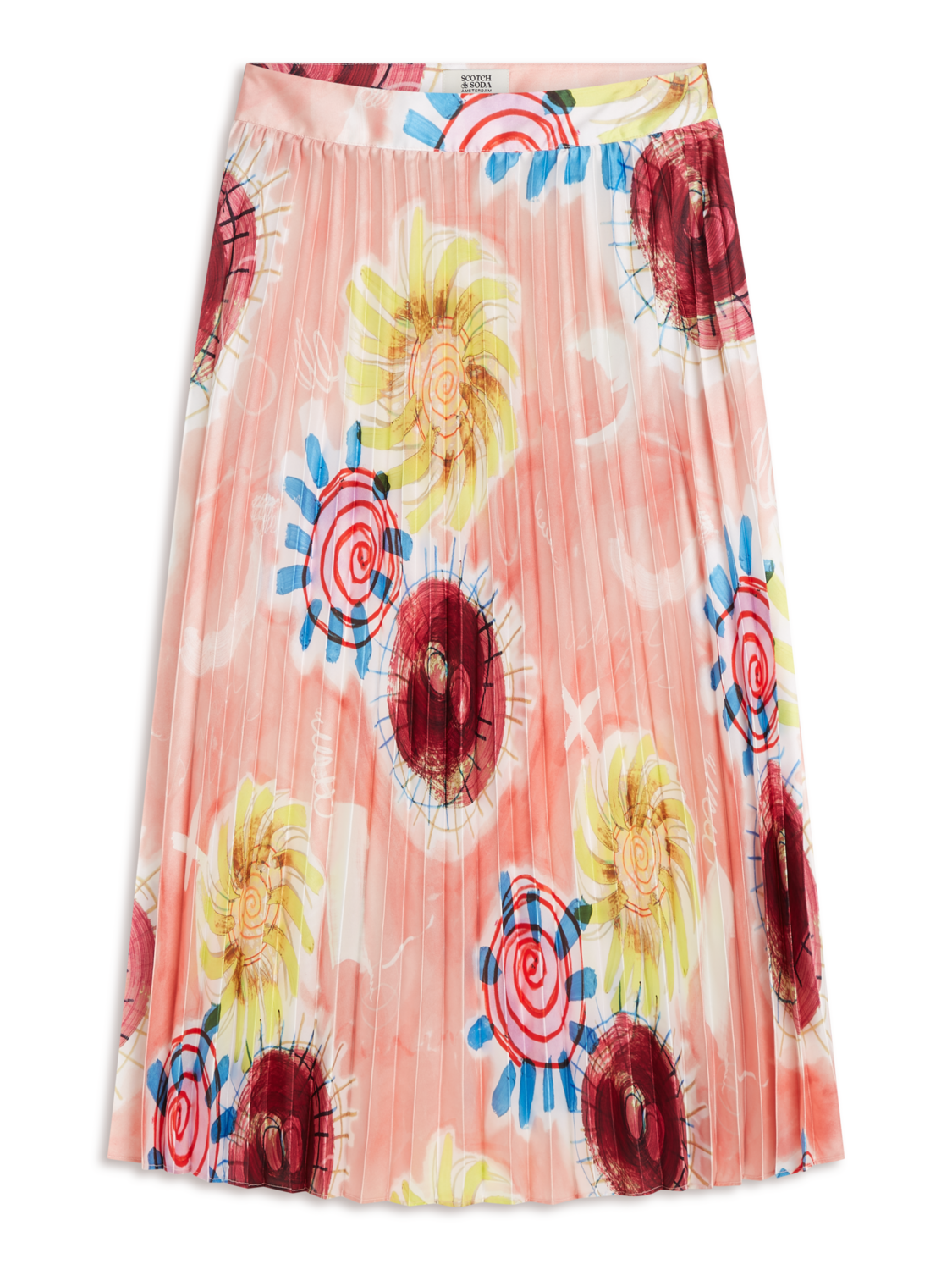 Printed pleated high rise midi skirt