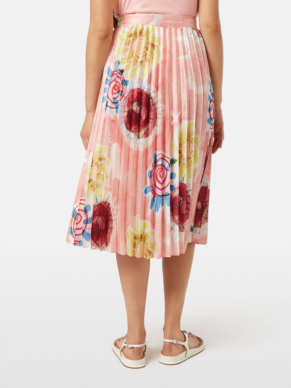 Printed pleated high rise midi skirt