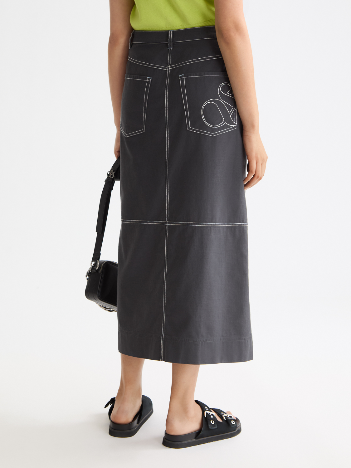 Workwear midi skirt with front slit